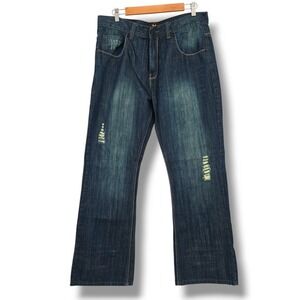 Jeans Distressed Denim Relaxed Fit Bootcut Dark‎ Wash Mens Size 36/32